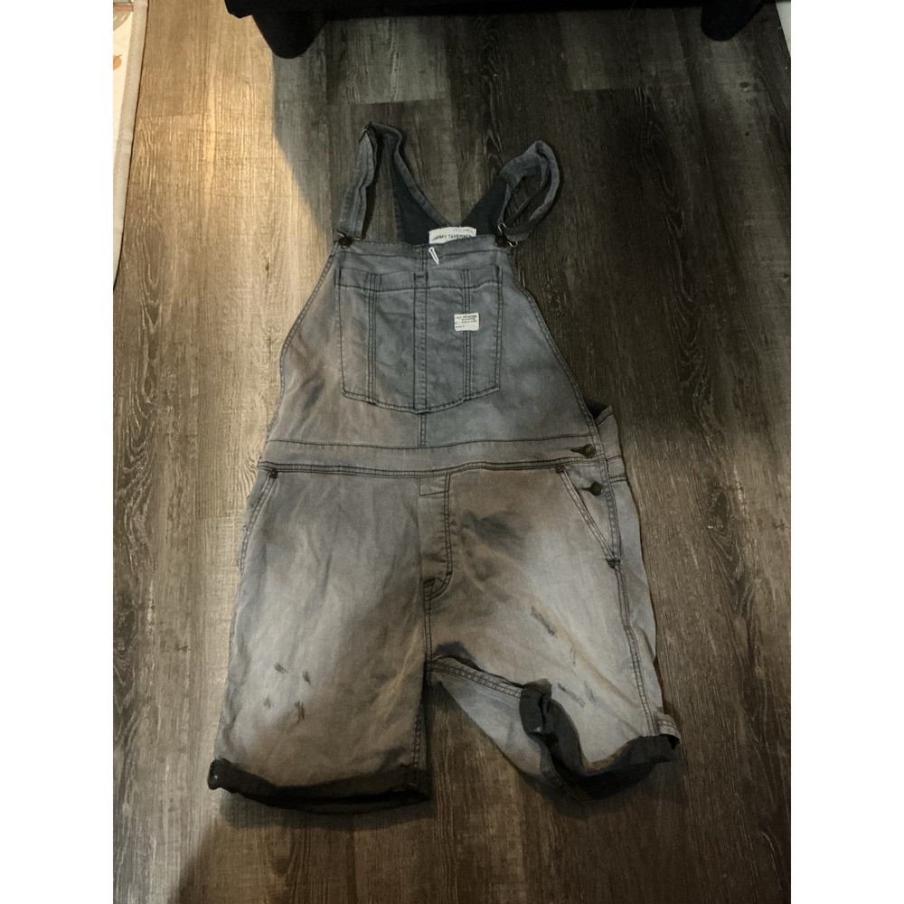 Jimmy Taverniti Black Denim Overall Shorts Size 30 Distressed Shortalls Womens